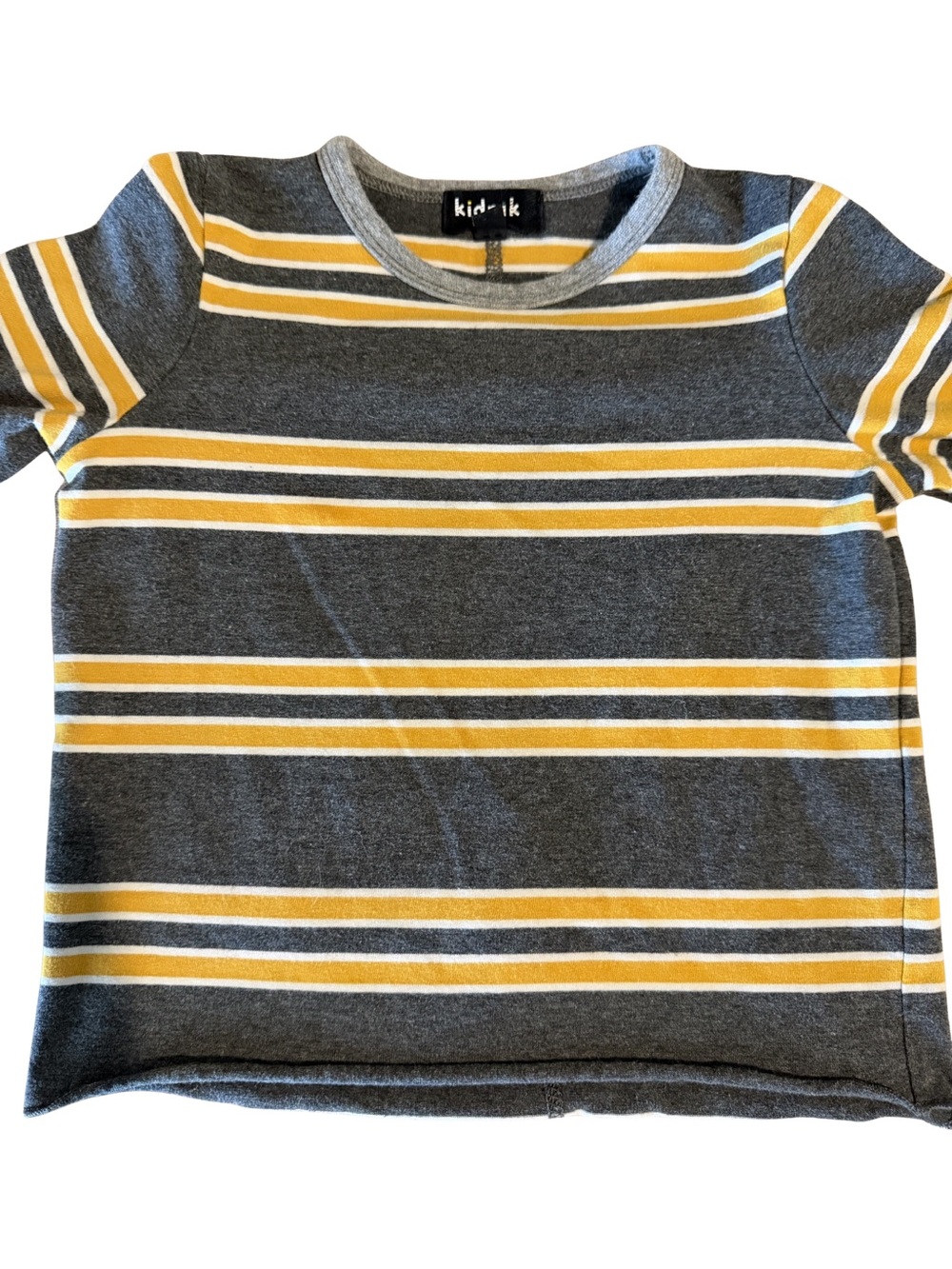 kidpik Gray long-sleeved  t-shirt with Yellow and White Stripes - Picture 2 of 6